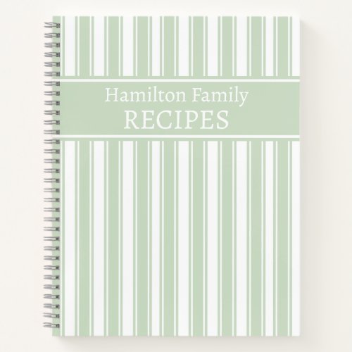 Green and White Ticking Stripe Blank Recipe Notebook