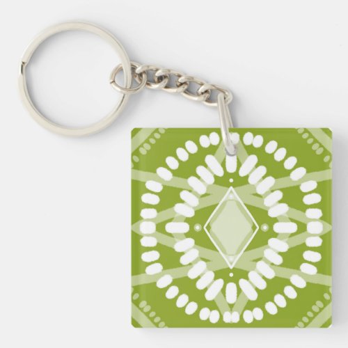 Green and White Tile Geometric Tie_Dye Pattern Keychain