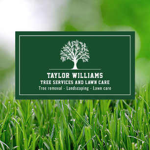 Green And White Tree Service Lawn Care Landscaping Business Card