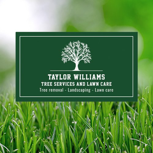 Green And White Tree Service Lawn Care Landscaping Business Card