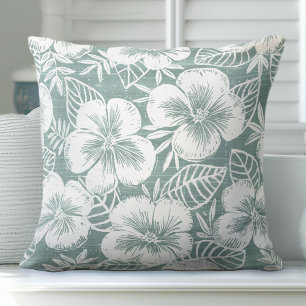 Green and White Tropical Throw Pillow