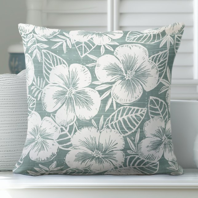 Green and White Tropical Throw Pillow (Creator Uploaded)