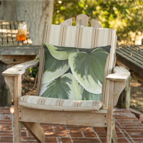 Green and White Variegated Hosta Leaves Outdoor Pillow