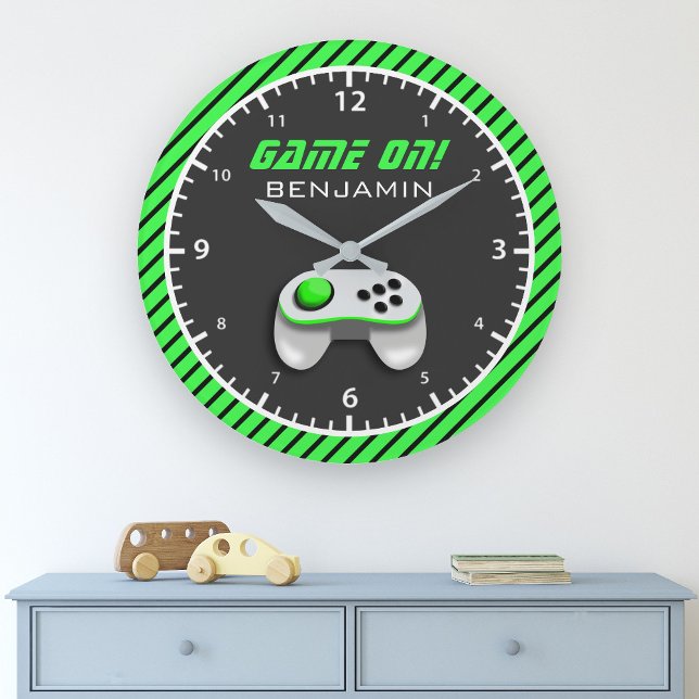Green and White Video Game Controller Kids Room Large Clock (Creator Uploaded)