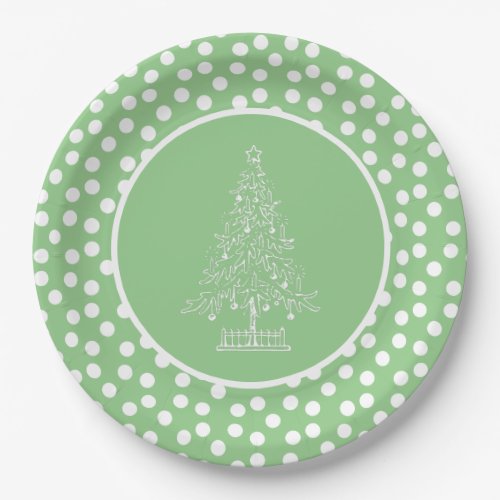 Green and White Vintage Christmas tree Paper Plates