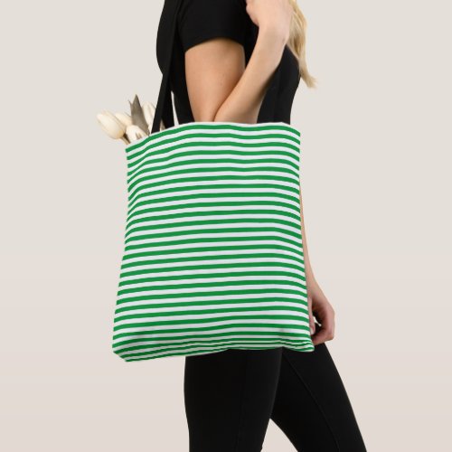Green and White Vintage Thin Stripes Tote Bag