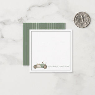 Green and White Vintage Toy Car Personalized Note Card