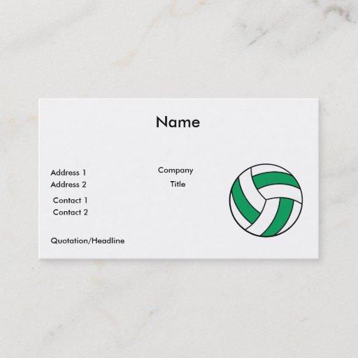 Customizable green and white volleyball business card