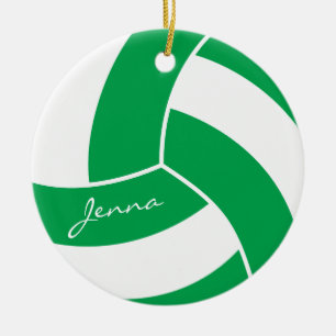 Green and White Volleyball Ceramic Ornament