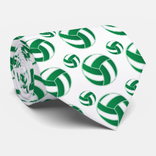 Green and White 🏐 Volleyball Neck Tie