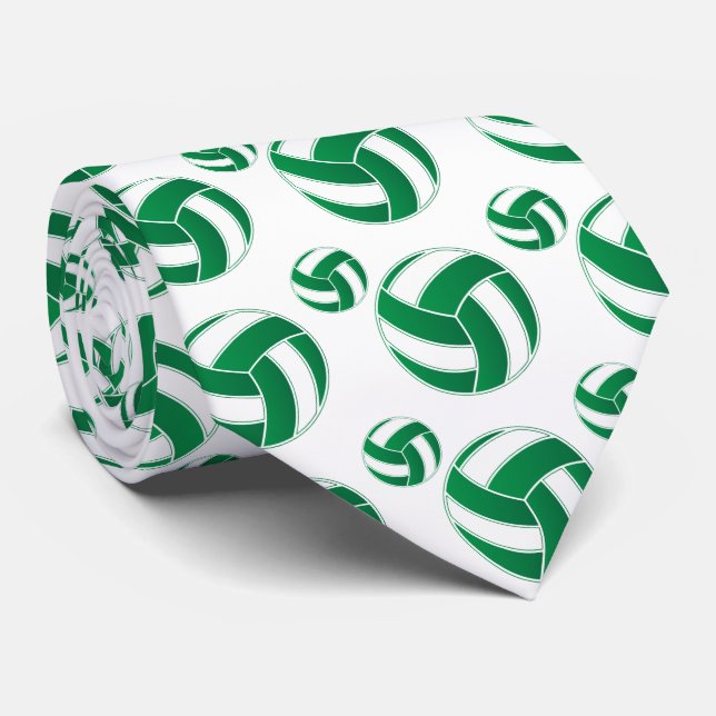 Green and White 🏐 Volleyball Neck Tie (Rolled)