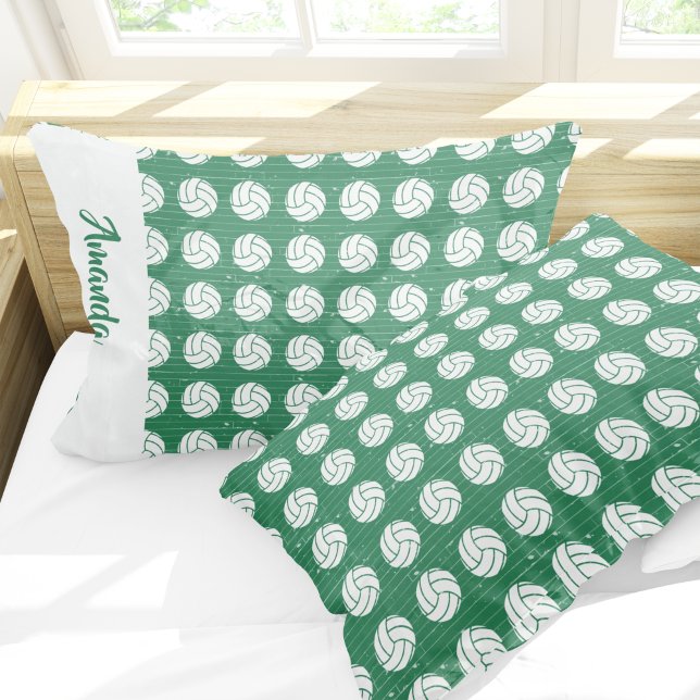 Green and White Volleyball Pattern Pillowcase (Creator Uploaded)