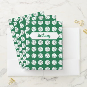 Green and White Volleyball Pattern Pocket Folder