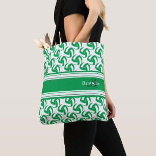 Green and White Volleyball Personalize Tote Bag