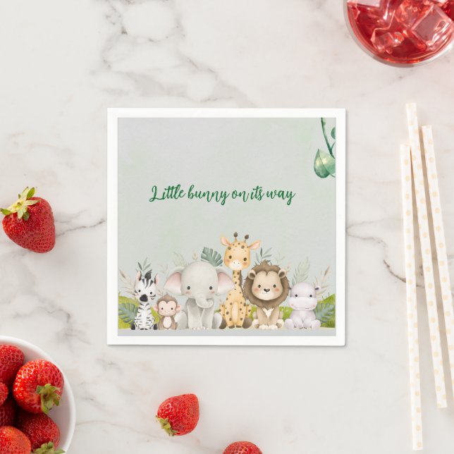 green and white watercolor baby shower napkins (Insitu)