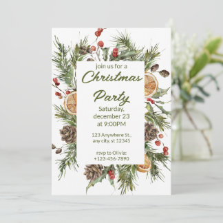 Green And White Watercolor Christmas Party Holiday Card
