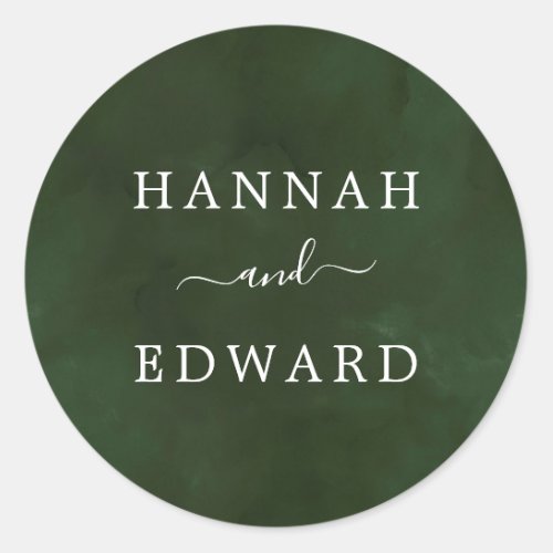 Green and White Watercolor Classic Round Sticker