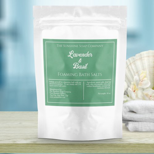 Green and White Waterproof Bath Salts Pouch Label