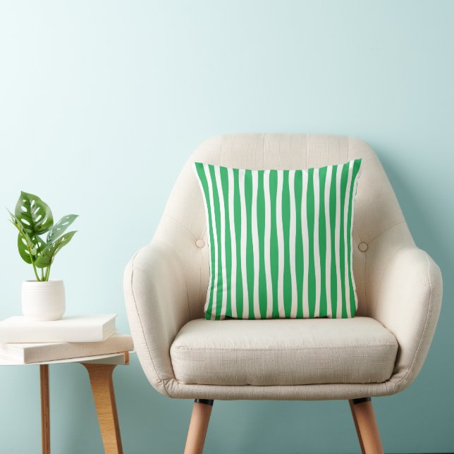 Green and White Wavy Stripe Throw Pillow (Chair)
