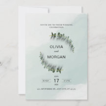 Green and White Wedding Invitation