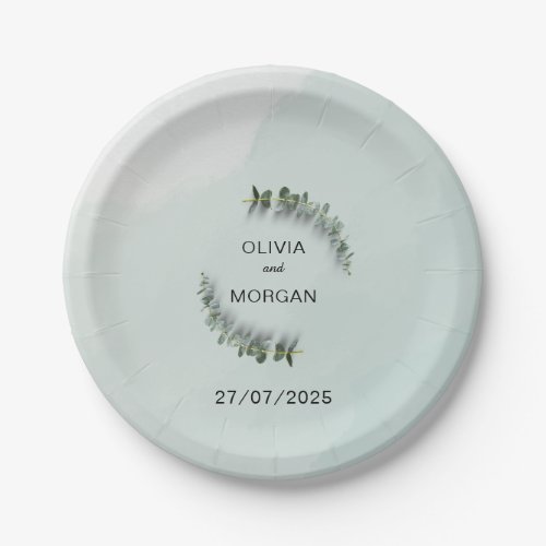 Green and White Wedding Paper Plates