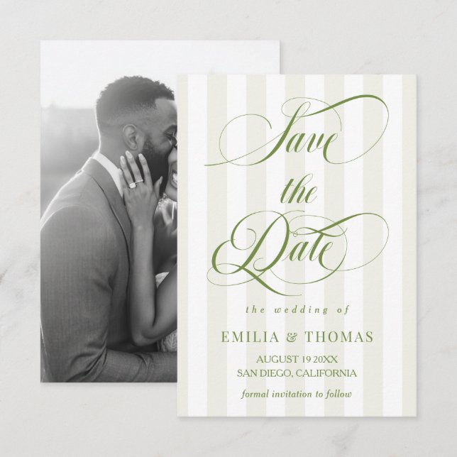 Green and White Wedding Photo Save The Date (Front/Back)