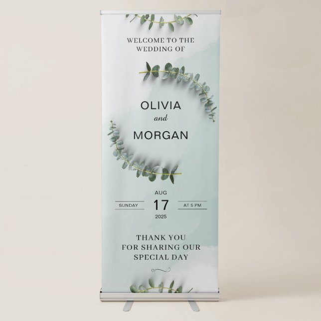 Green and White Wedding Retractable Banner (Front)