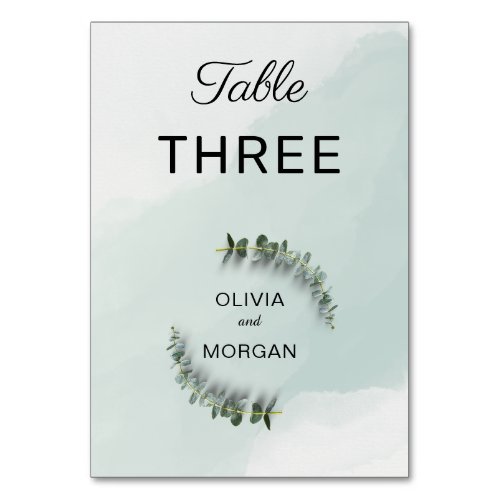 Green and White Wedding Table Number