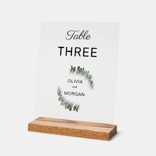 Green and White Wedding Table Number Acrylic Sign