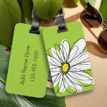 Green and White Whimsical Daisy with Custom Text Luggage Tag<br><div class="desc">A zen and whimsical,  hipster piece of art. You can add a name,  monogram or other custom text. If you need to move the art around,  click on the customize button to make changes.</div>