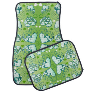 Green and white Whimsical Romantic Hearts pattern Car Mat