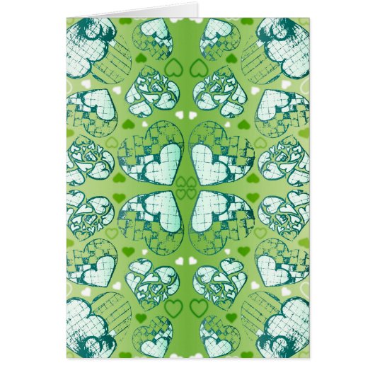 Green and white Whimsical Romantic Hearts pattern Cards (Front)
