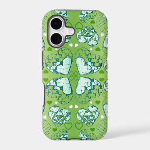 Green and white Whimsical Romantic Hearts pattern iPhone 17 Case