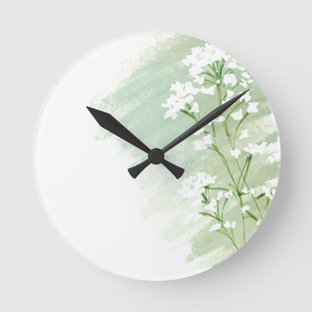 Green and White Wildflowers Clock (Front)