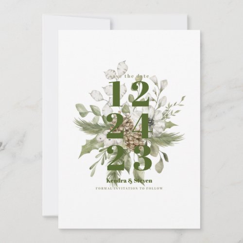 Green and White Winter Forest Bouquet   Invitatio Invitation