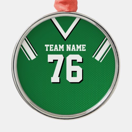 Green and White with Black  Football Metal Ornament