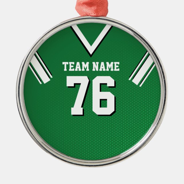 Green and White with Black  Football Metal Ornament (Front)
