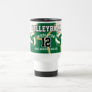 Green and White with Gold  Volleyball Sport Travel Mug