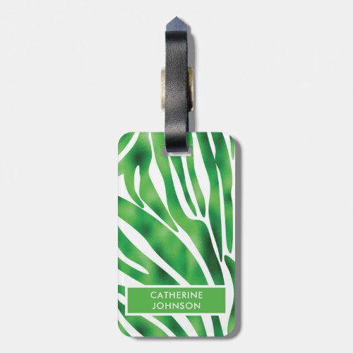 Green and White Zebra Stripe pattern Yoga Mat Lugg Luggage Tag