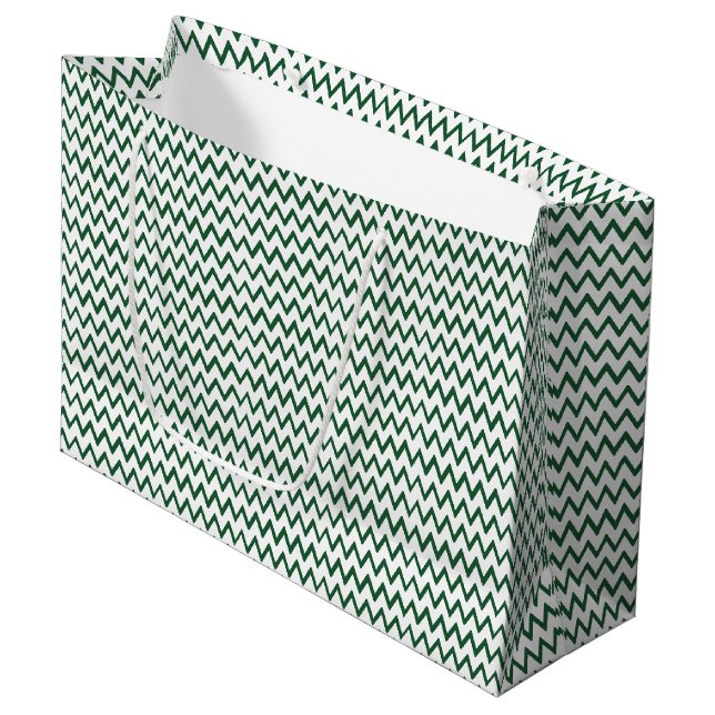 GREEN AND WHITE ZIG ZAG LARGE GIFT BAG (Front Angled)