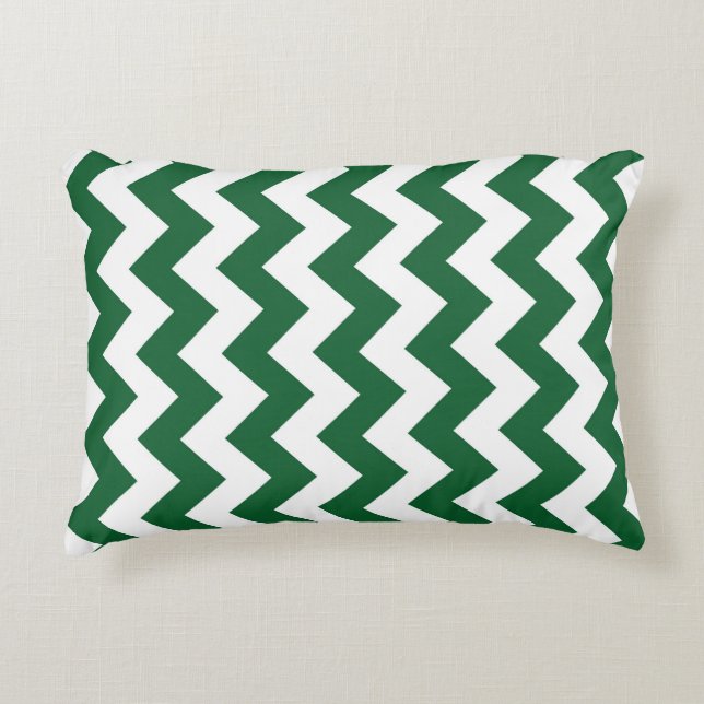 Green and White Zigzag Accent Pillow (Front)