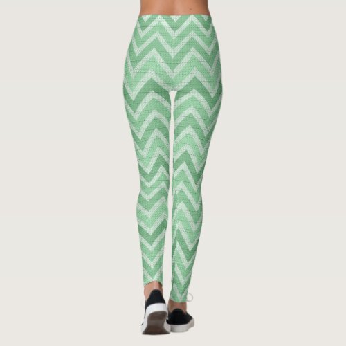 Green And White Zigzag Chevron Leggings