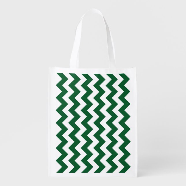 Green and White Zigzag Grocery Bag (Front)