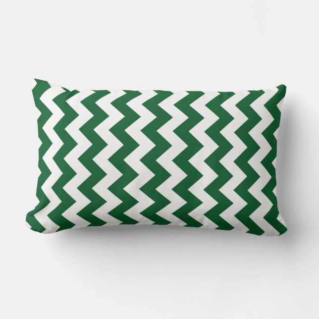 Green and White Zigzag Lumbar Pillow (Front)