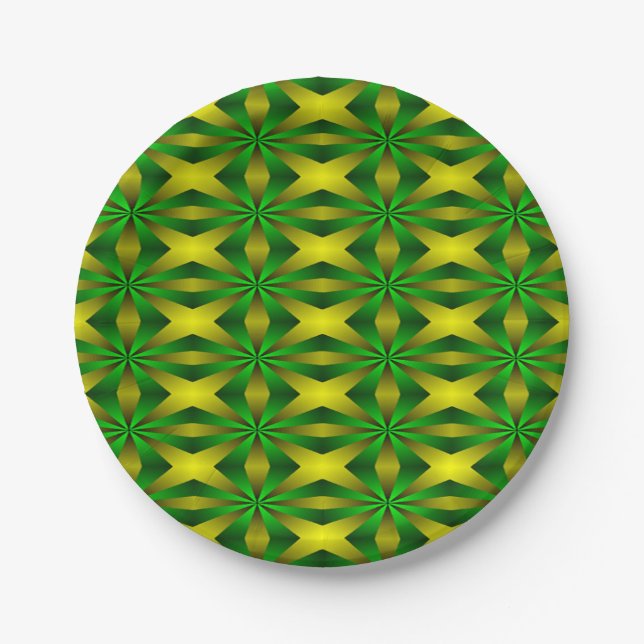 Green and yellow abstract paper plates (Front)