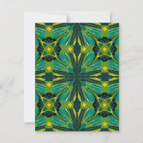 Green and yellow abstract squares note card