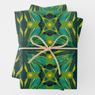 Green and Yellow Abstract Squares Wrapping Paper Sheets