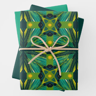 Green and Yellow Abstract Squares Wrapping Paper Sheets