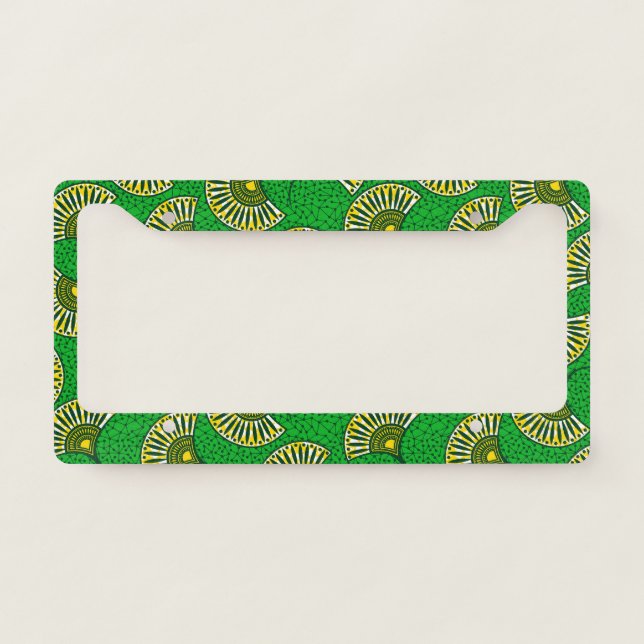 Green And Yellow Ankara Fan Print  License Plate Frame (Front)
