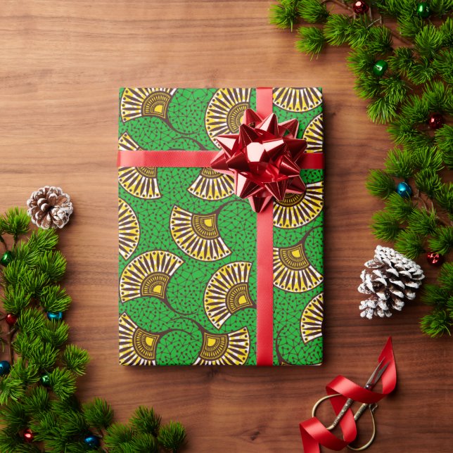 Green And Yellow Ankara Fan Print Wrapping Paper (Holiday Gift)